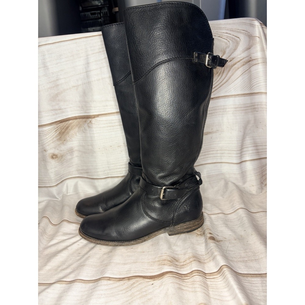 Y2K Frye Campus Harness Tall Black‎ Leather Boots 8B Made Mexico Riding Stacked